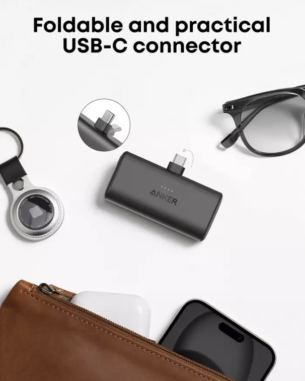 Anker Nano Power Bank 5K mAh with Foldable Built-In USB-C Connector Black - A1653011
