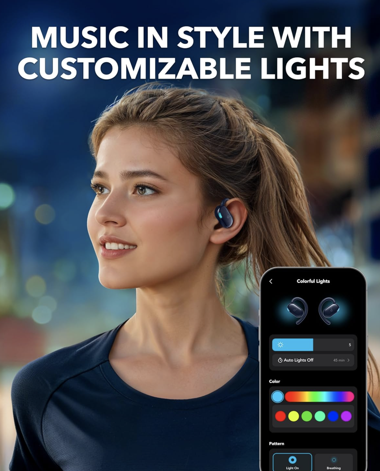 Anker Soundcore V20I Adjustable Ear Hooks Open-Ear Wireless with Customisable Lights Blue - A3876G31