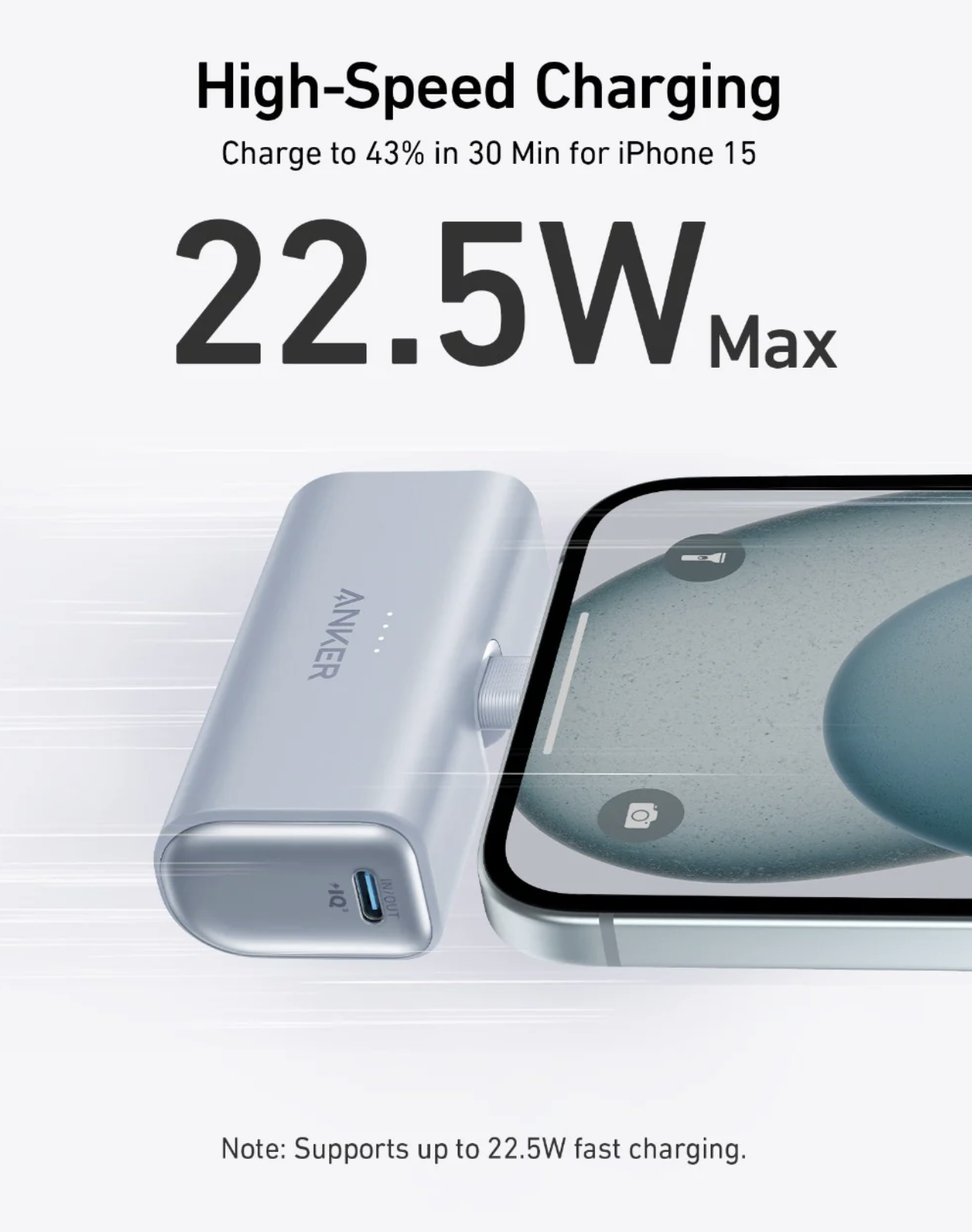 Anker Nano Power Bank 5K mAh with Foldable Built-In USB-C Connector Blue - A1653031