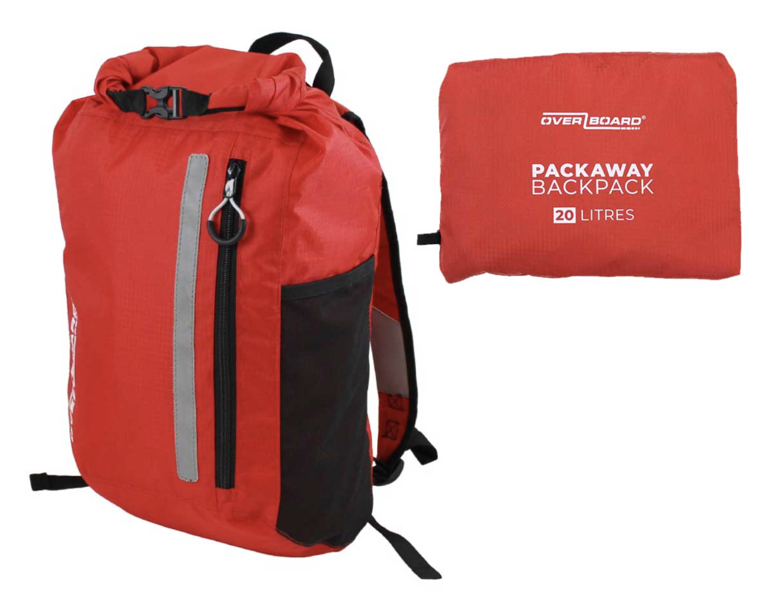 OverBoard 20 Litre Packaway Backpack Waterproof Bag Water Sports Outdoors OB1225 - Red