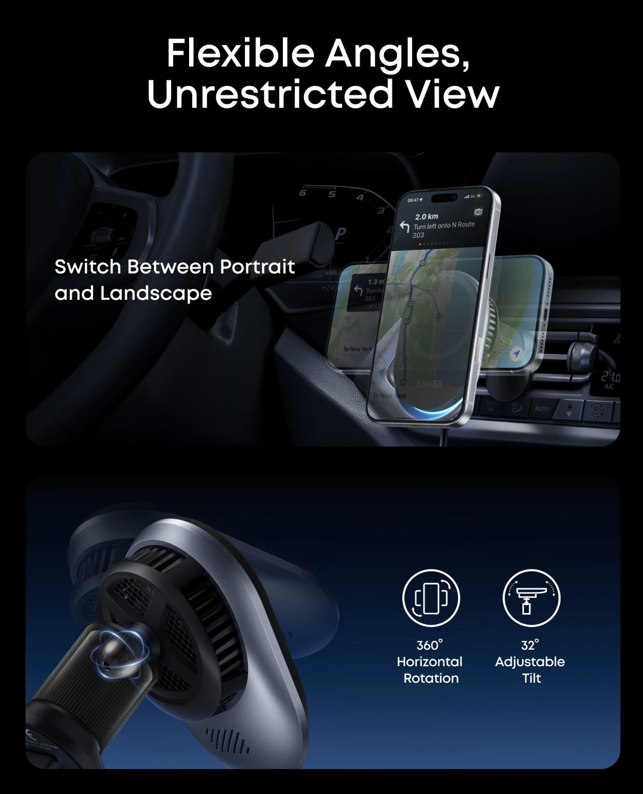 Anker Prime Q12 Ultra Fast Wireless Car Charger AirCool Pad 25W Black- B2933H11