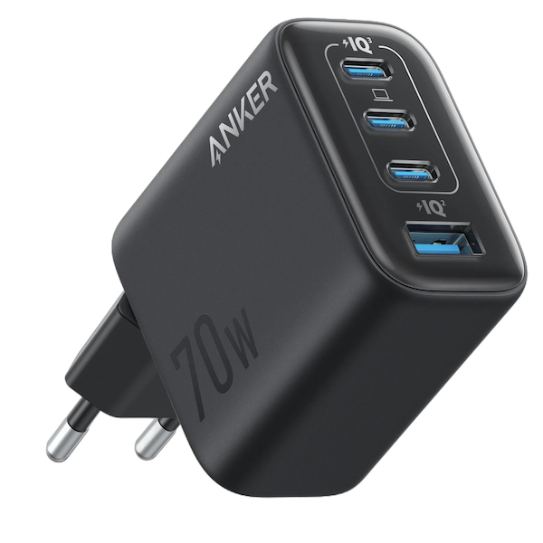 Anker ZOLO Wall Charger 70W GaN 4-Port Fast Charging USB-C & USB-A Black - B121CK11