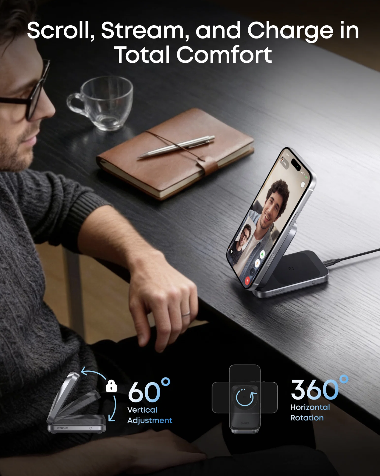 Anker Prime MagGo 3-in-1 Q12 Wireless Ultra Fast Charging Station AirCool Foldable 25W Black - B25N1V11