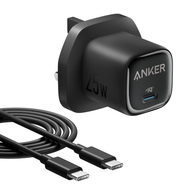 Anker USB-C Wall Charger with Fast Charging USB-C Cable Foldable 25W Black - B2656K11