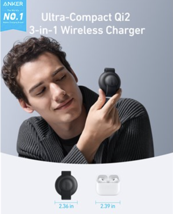 Anker MagGo 3-in-1 Q12 Wireless Fast Charging Station Foldable Pad 5W Black - B25M8H11
