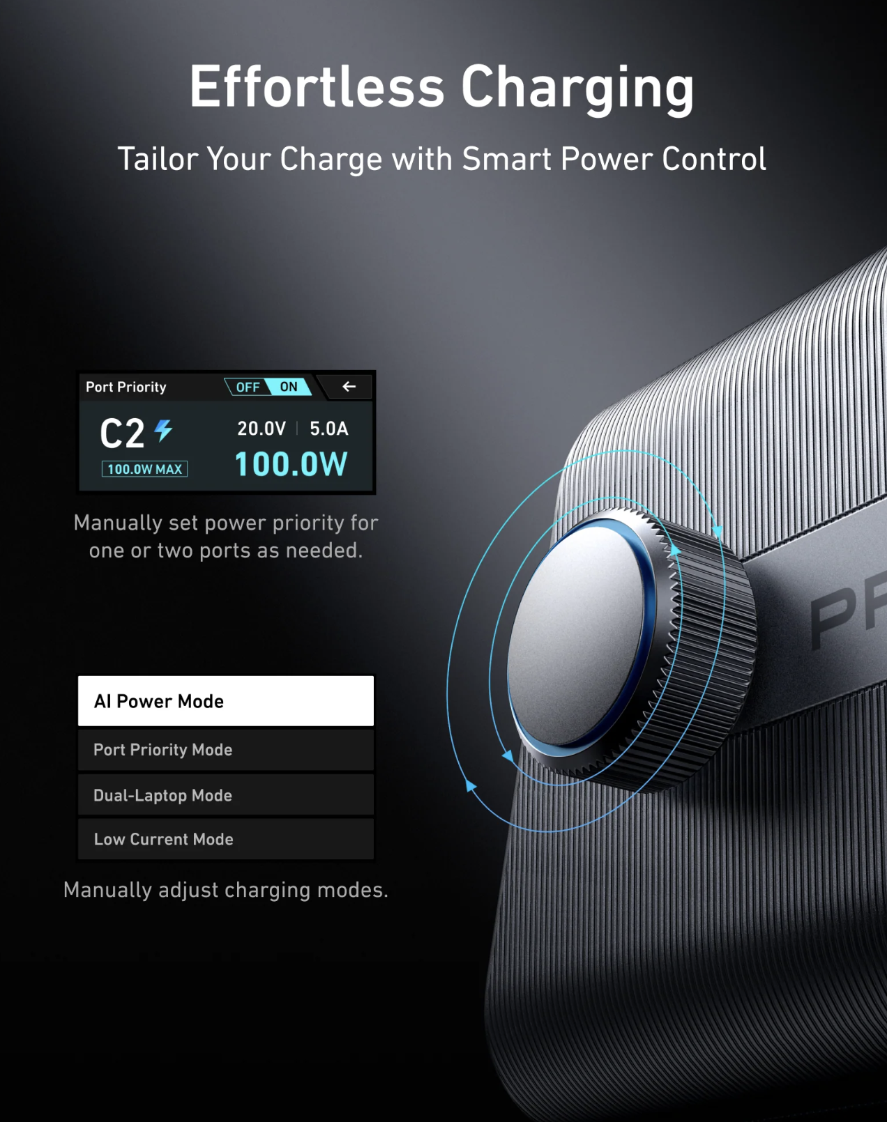 Anker Prime Charger 250W 6 Ports GaNPrime Technology with Smart Control Dial - A2345241