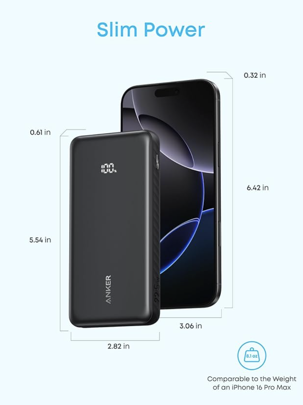 Anker ZOLO Power Bank 10K mAh 22.5W Fast Charging with Built-in USB-C Cable White - A110DH21