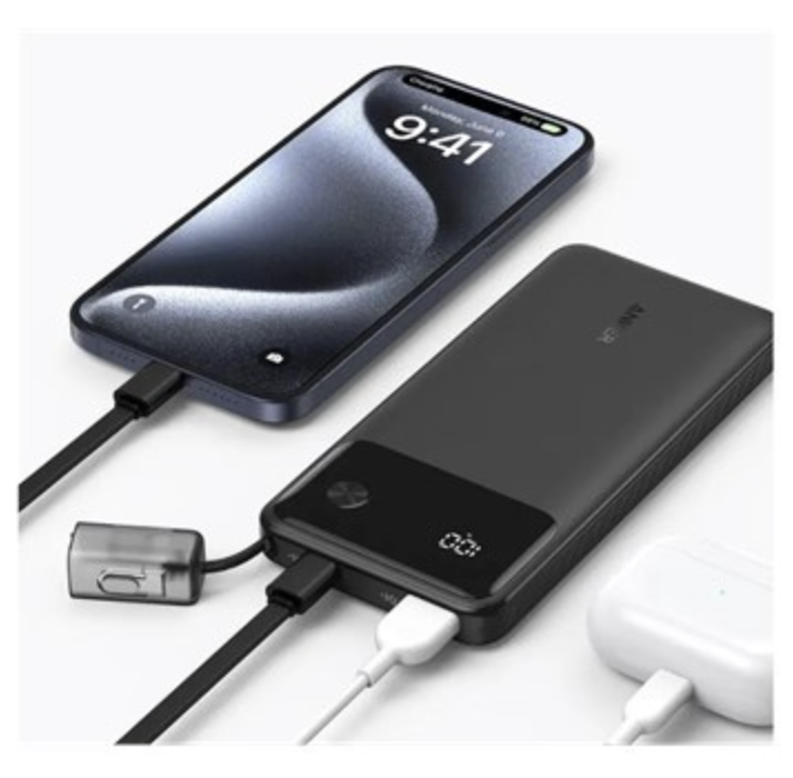Anker Powercore Power Bank 10K Portable Charger with USB C Lanyard Cable Black - A1388H11