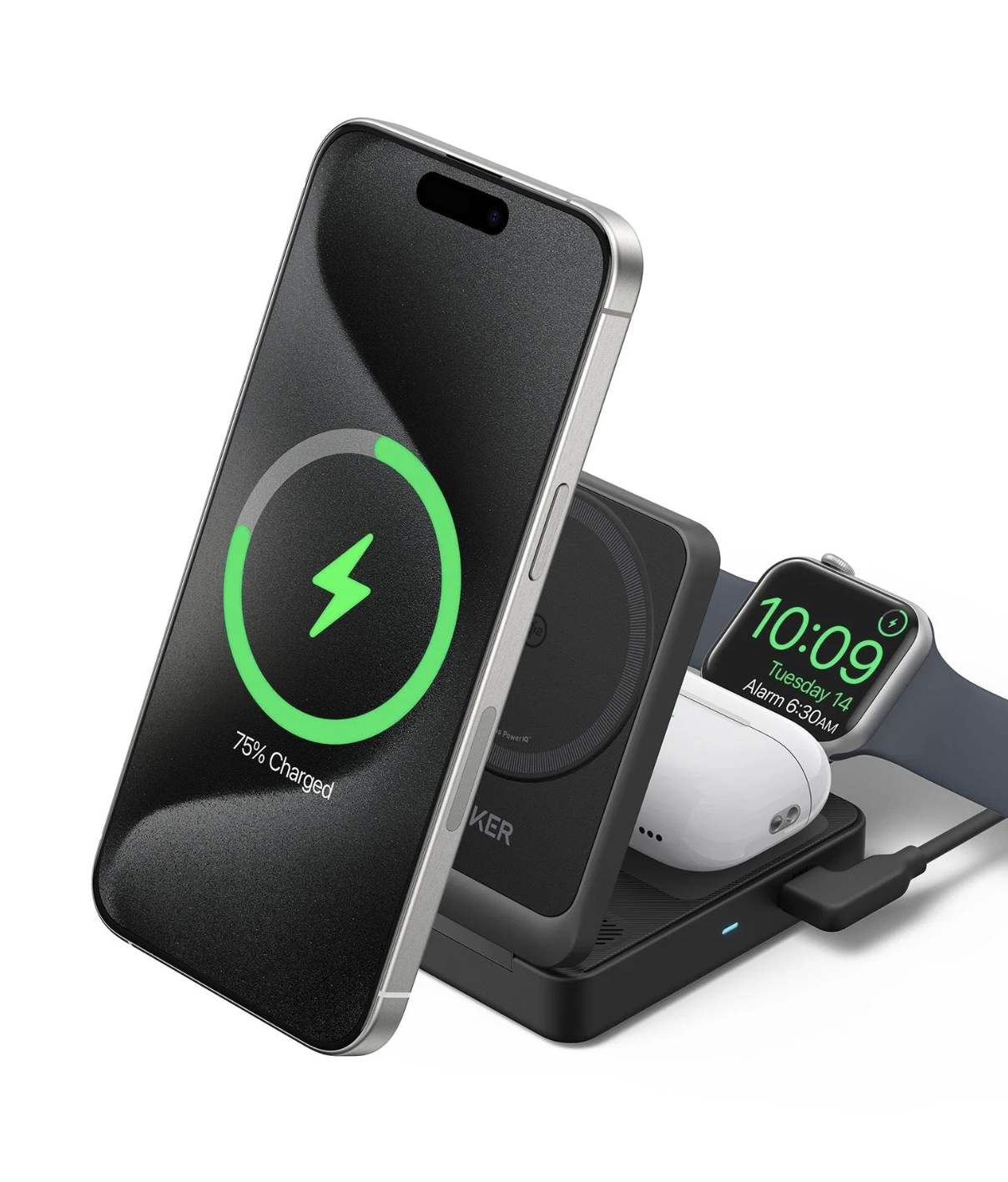 Anker MagGo 3-in-1 Q12 Wireless Ultra Fast Charging Station 15W Foldable Black - B2557212