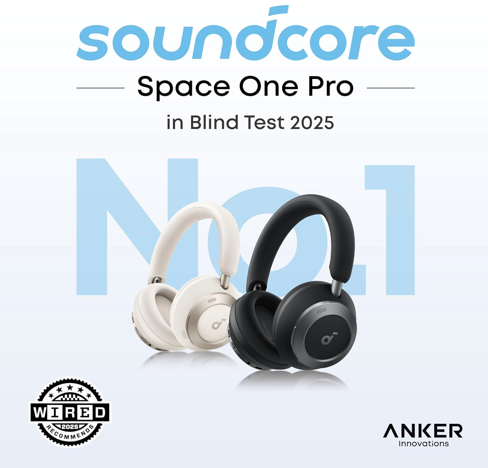 Anker Soundcore Space One Pro Headphones Adaptive Super Foldable Over-Ear Black - A3062G11