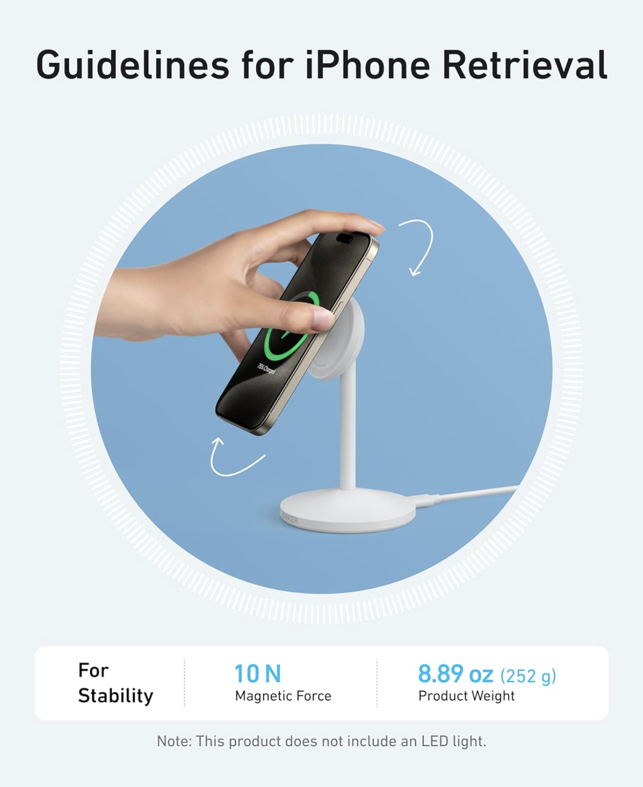 Anker MagGo Wireless Charger Stand with 360° Rotation with Adjustable Charging Surface White - A25X1H21