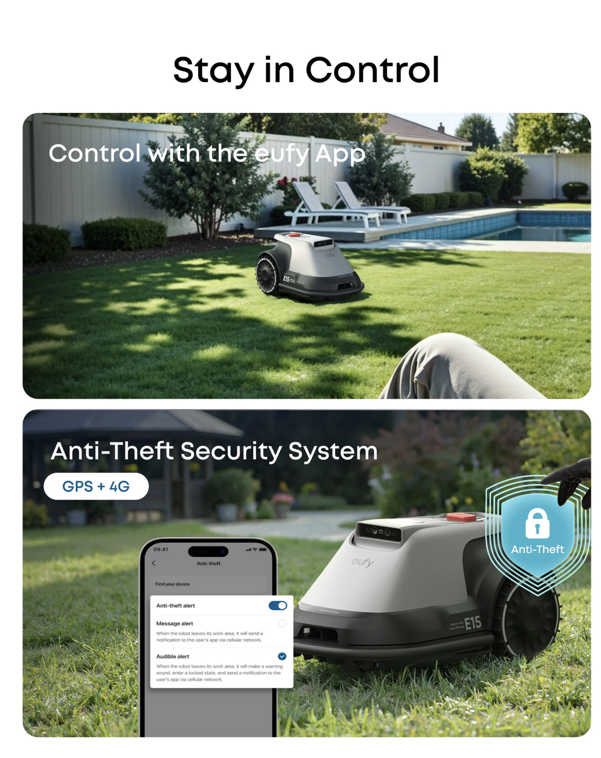 Eufy E15 Robot Cordless Lawn Mower with Accurate Obstacle Avoidance - T28802A2