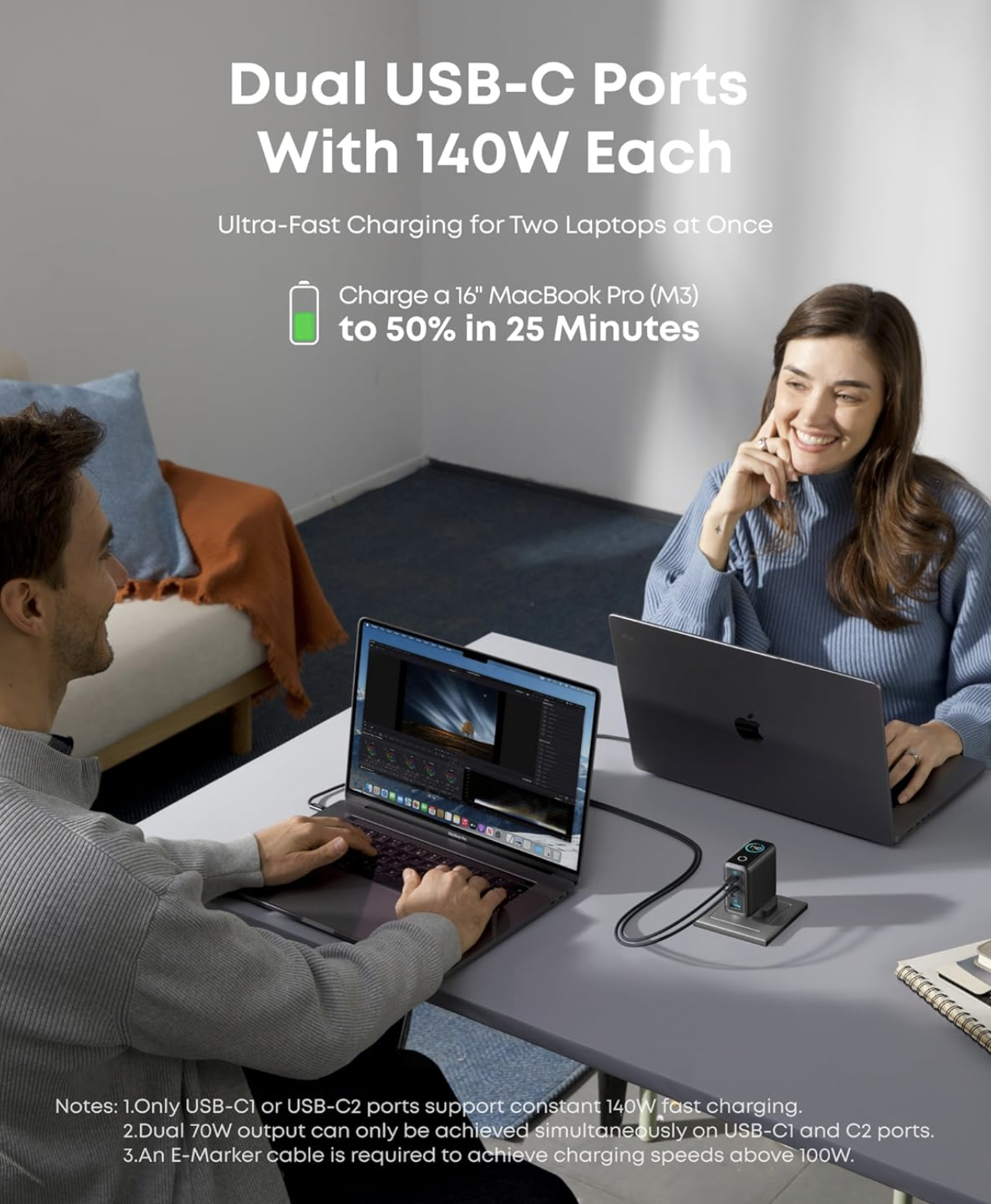 Anker Laptop Charger 140W 4-Port PD 3.1 USB-C Cable with Superior Safety Grey - A2697KZ1