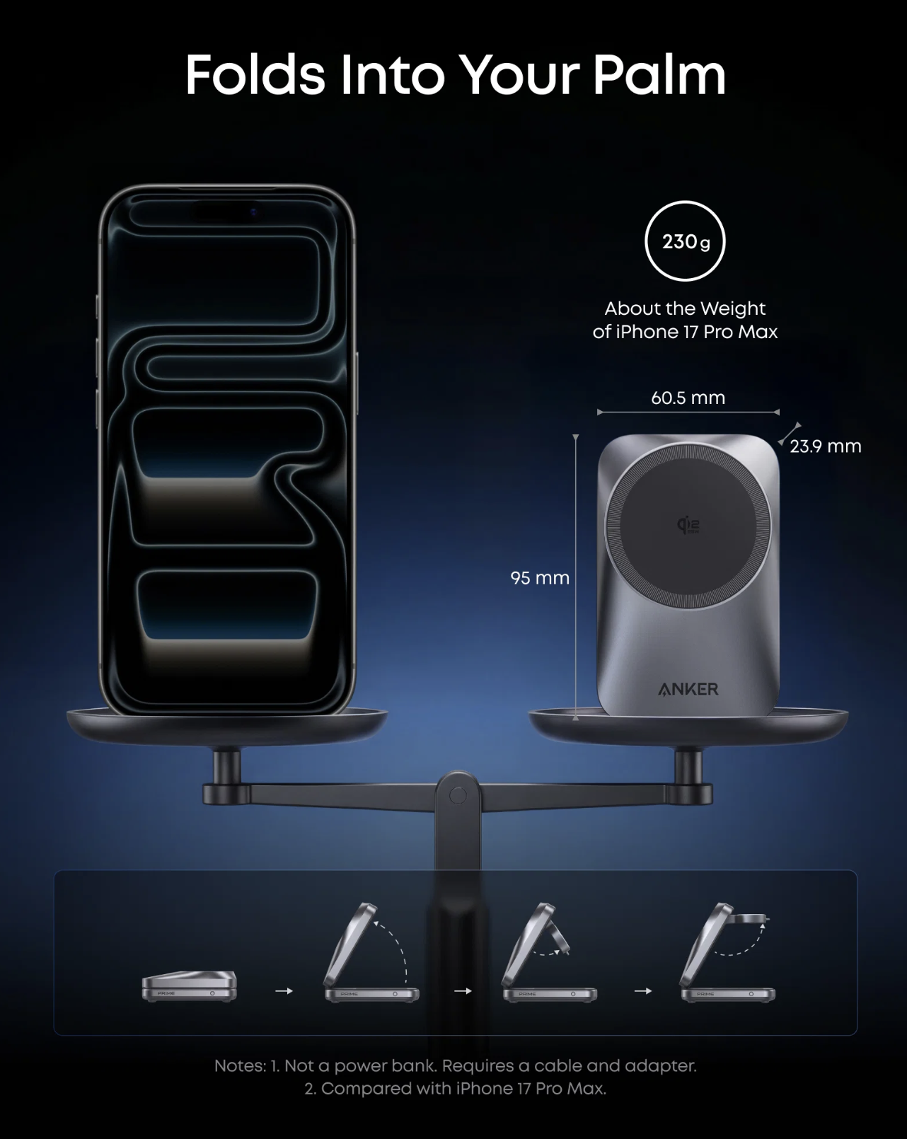 Anker Prime MagGo 3-in-1 Q12 Wireless Ultra Fast Charging Station AirCool Foldable 25W Black - B25N1V11