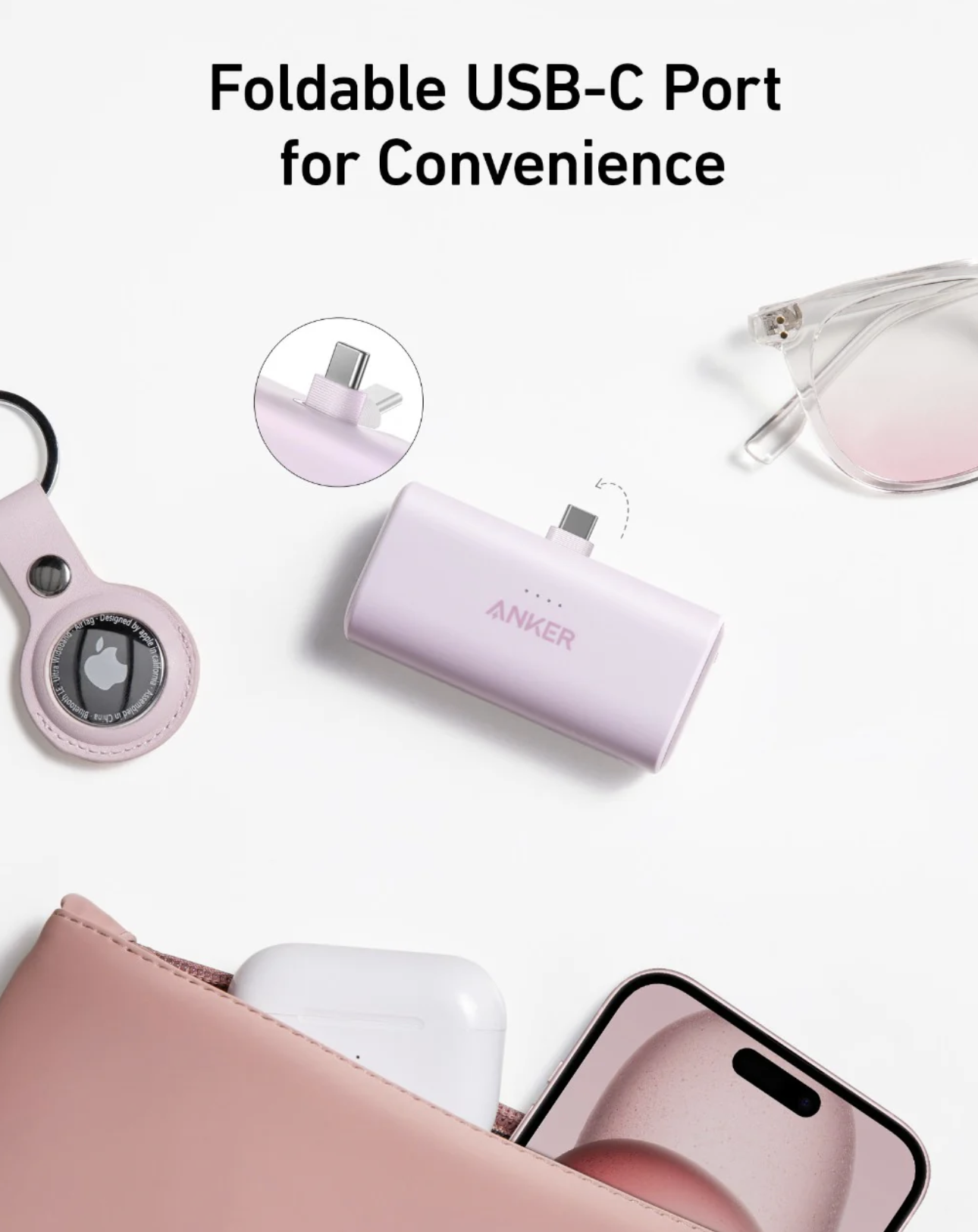 Anker Nano Power Bank 5K mAh with Foldable Built-In USB-C Connector Violet - A16530V1