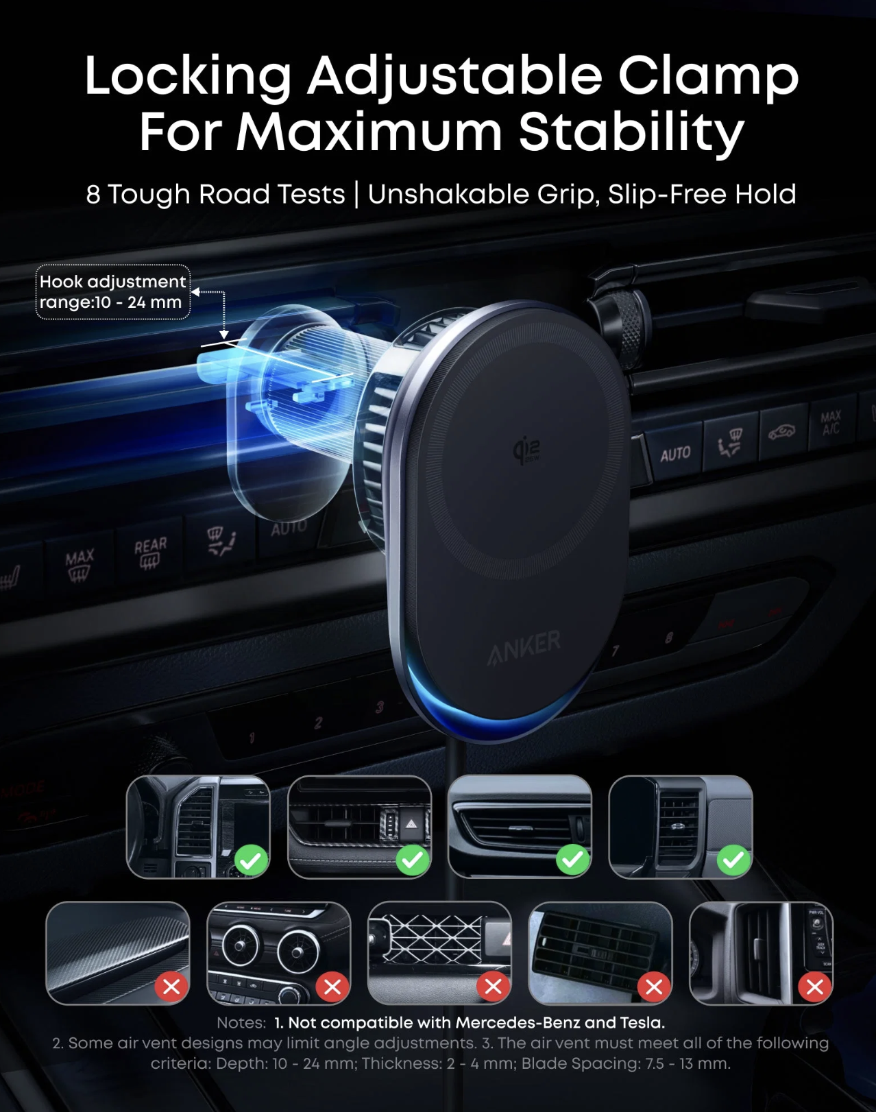 Anker Prime Q12 Ultra Fast Wireless Car Charger AirCool Pad 25W Black- B2933H11