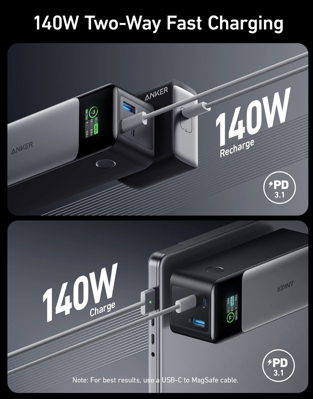 Anker 737 Power Bank 24K mAh 140W Portable Charger with Smart Digital Display - A1289011