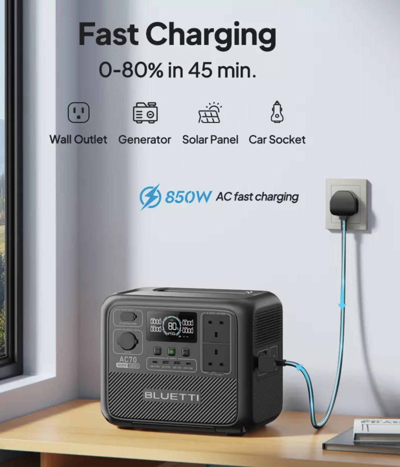 Bluetti AC70 Portable Power Station And Solar Generator For Camping 1000W  MPPT 768Wh